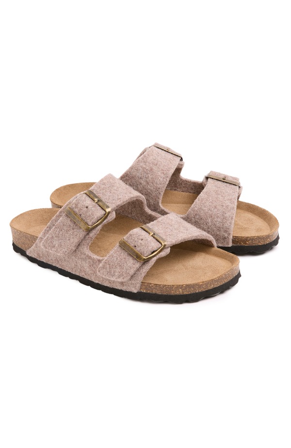 ケルティックアンドコー レディース シューズ サンダル Celtic & Co. Felt Double Buckle Slide Sandal Taupe トープ｜ReVida 店