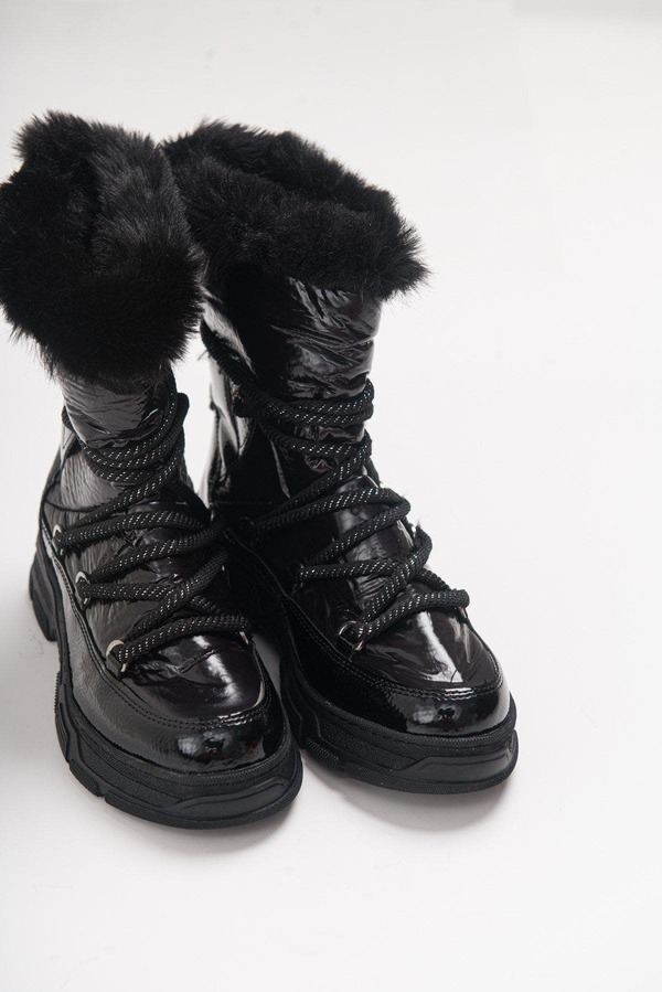 プロローグシューズ レディース ブーツ・レインブーツ Prologue Shoes Rosie Fur Lined Boot Black Faux Leather ブラック|ReVida 店