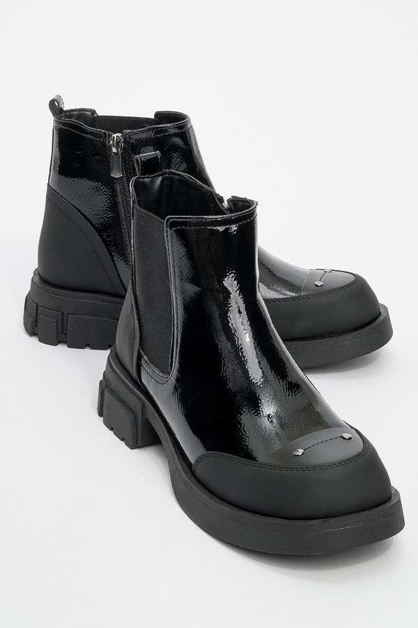 プロローグシューズ レディース ブーツ・レインブーツ Prologue Shoes Albia Zip Boot Black Patent Faux Leather ブラック|ReVida 店