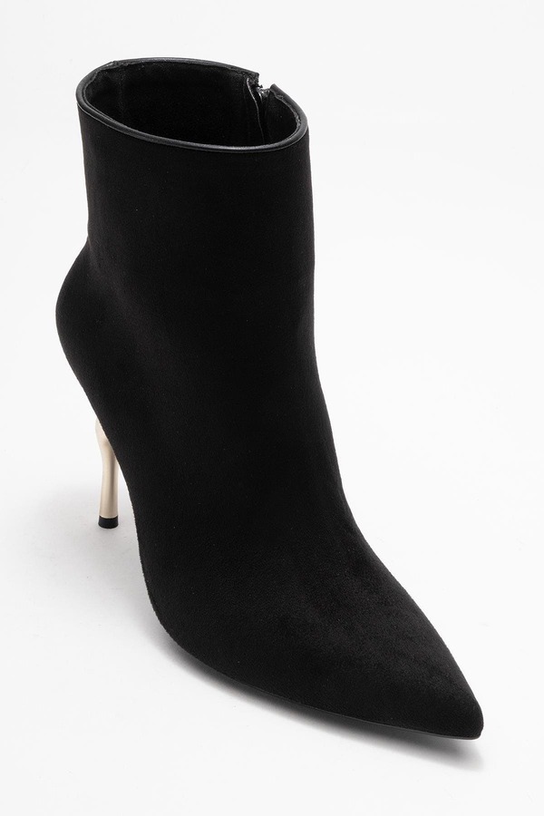 プロローグシューズ レディース ブーツ・レインブーツ Prologue Shoes Crista Pointed Toe Bootie Black Suede Faux Leather ブラック|ReVida 店