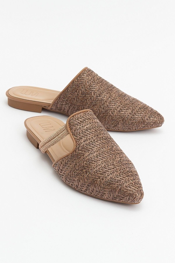 プロローグシューズ レディース サンダル Prologue Shoes Pesa Woven Slippers Brown Faux Leather ブラウン｜ReVida 店