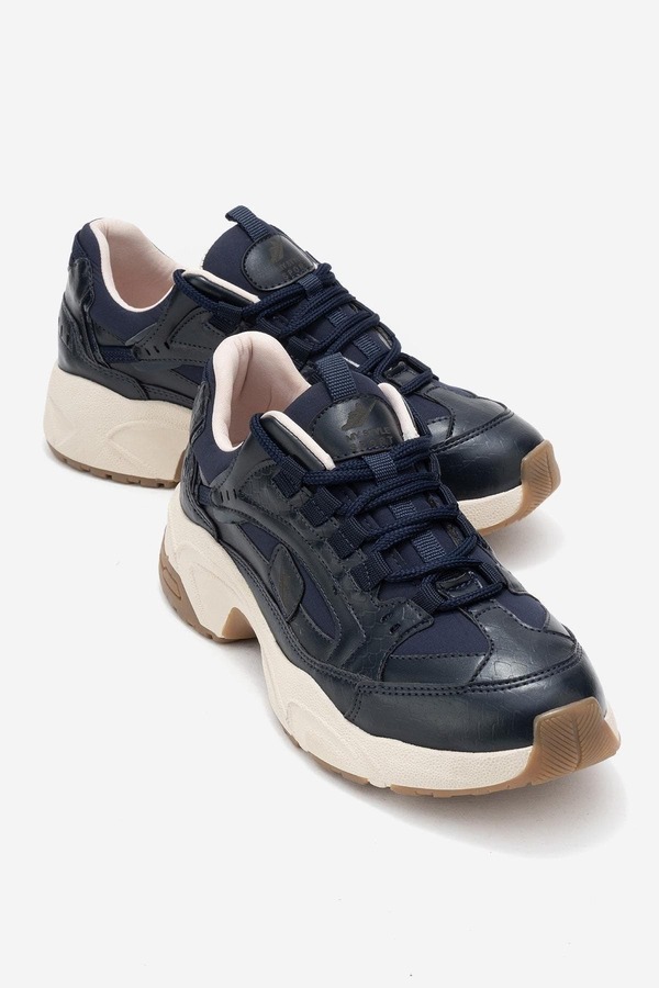 プロローグシューズ レディースニーカー プリント メッシュ Prologue Shoes Bambi Printed Mesh Sneakers Navy Faux Leather ネイビー｜ReVida 店