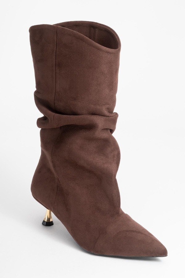プロローグシューズ レディース ブーツ・レインブーツ Prologue Shoestein Pointed Toe Boot Brown Suede Faux Leather ブラウン|ReVida 店