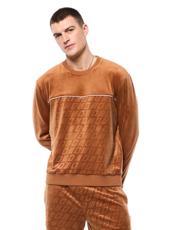 セルジオタッキーニ メンズ アウター パーカー・スウェット クルーネック Sergio Tacchini Bandiera Debossed Velour Crewneck Sugar Almond｜ReVida 店