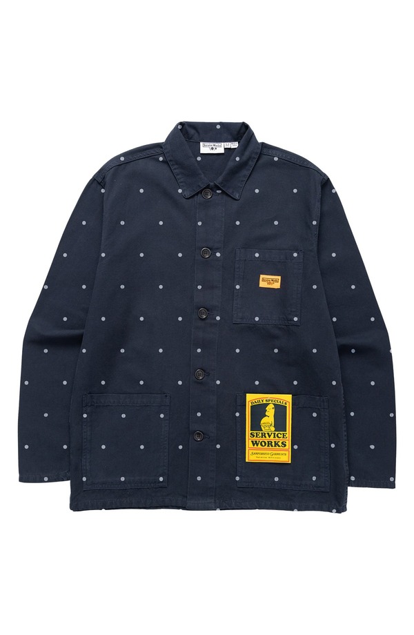 サービスワークス メンズ アウター ジャケット・ブルゾン ドット柄 ドット コットン コート Service Works Polka Dot Cotton Canvas Button-Up Chore Coat Navy ネイビー｜ReVida 店