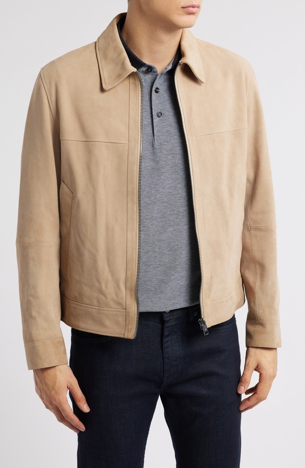 主任者 メンズ アウター 上衣・上衣 スエードクロス BOSS Malbano Goatskin Suede Jacket Lt Bge