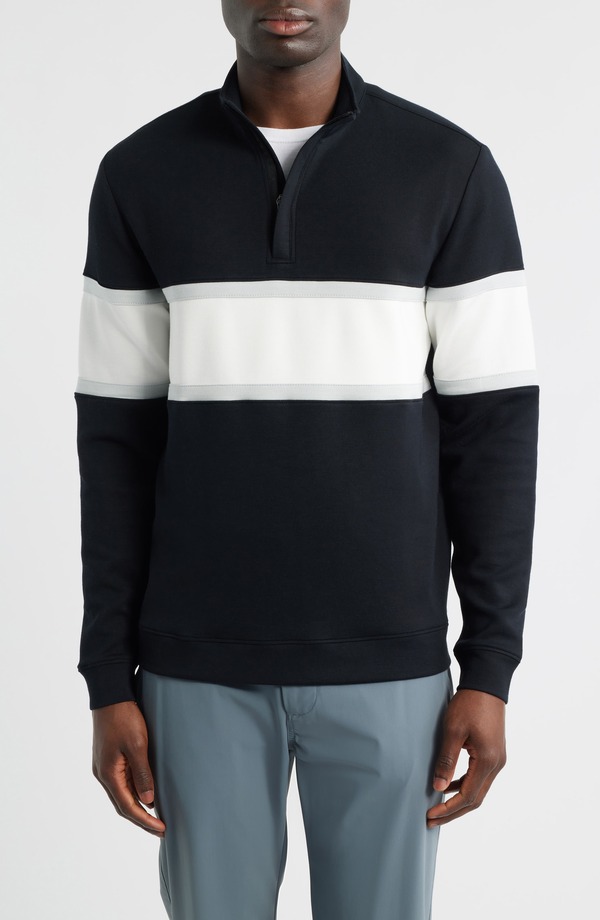 スワニーズ メンズ アウター パーカー・スウェット ハーフジップ Swannies Owen Chestripe Golf Quarter Zip Black-White ホワイト｜ReVida 店
