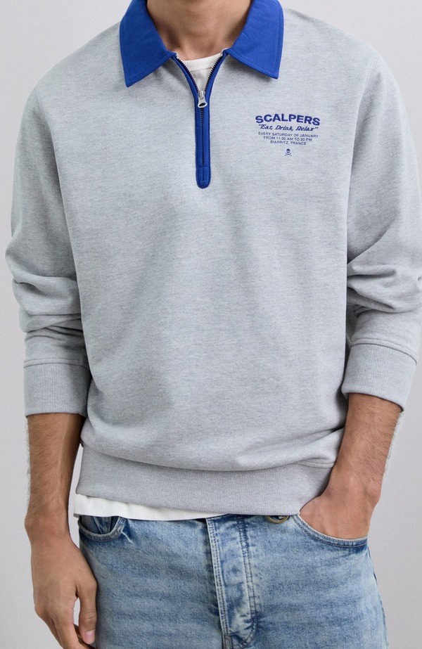 スカルパーズ メンズ アウター パーカー・スウェット ポロシャツ セーター コントラスト Scalpers Contrastpolo Sweater Greymelange｜ReVida 店