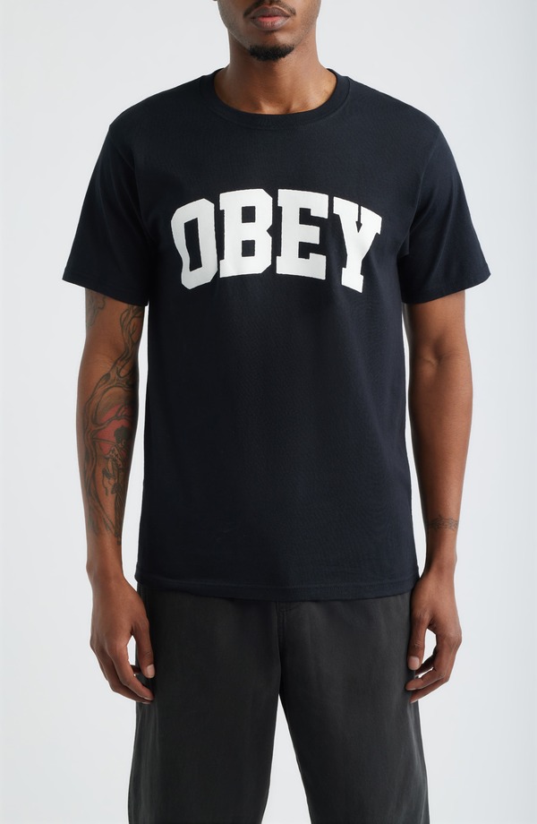 オベイ メンズ トップス Tシャツ グラフィック Obey Collegiate Graphic T-Shirt Black ブラック|ReVida 店