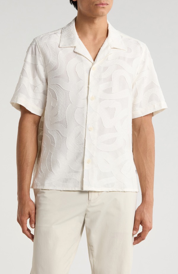 ワックスロンドン メンズ トップス シャツ Wax London Curzon Abstract Jacquard Camp Shirt Ecru エクリュ｜ReVida 店