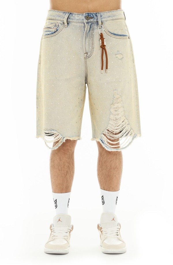 カルト オブ インディビジュアリティ メンズ ボトムス デニムパンツ ショートパンツ Cult of Individuality Grunge Rhinestone Denim Shorts Antique デニム｜ReVida 店
