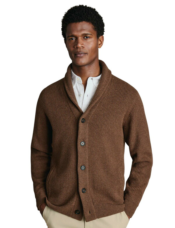 チャールズティリット メンズ アウター パーカー・スウェット スタンドネック カーディガン Charles Tyrwhitt Merino Button Through Funnel Neck Cardigan Toffee|ReVida 店