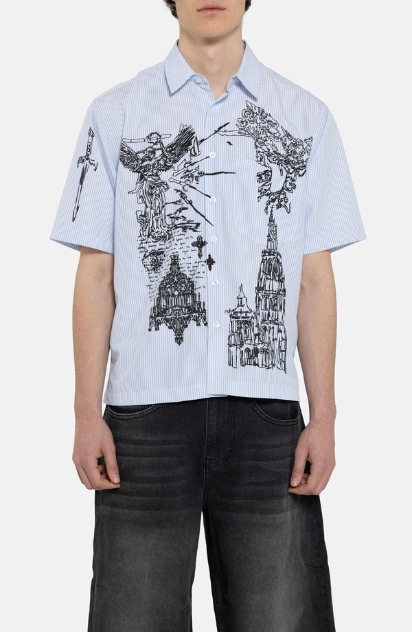 ジェーデッド メンズ トップス シャツ グラフィック JADED LONDON Pinstripe Sketch Graphic Button-Up Shirt Blue ブルー|ReVida 店