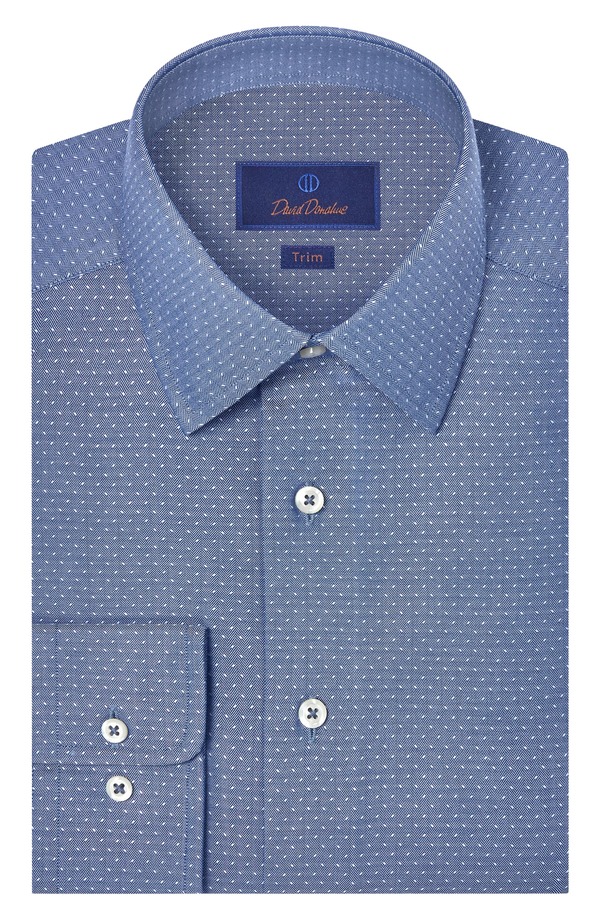 デイビッドドナヒュー メンズ トップス シャツ コットン Davidonahue Trim Fit Navy Micropattern Cotton Dobby Dresshirt Navy ネイビー｜ReVida 店