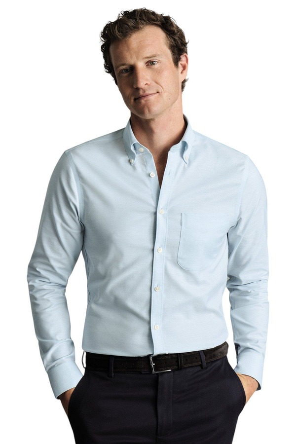 チャールズティリット メンズ トップス シャツ オックスフォード Charles Tyrwhitt Non-Iron Stretch Oxford Shirt Sky Blue ブルー｜ReVida 店 22,896円