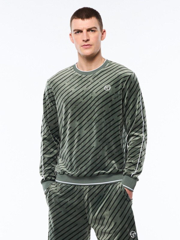 セルジオタッキーニ メンズ トップス シャツ クルーネック Sergio Tacchini Obliquo Velour Crewneck Agave Green グリーン｜ReVida 店