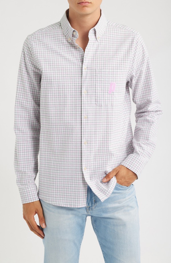 レ ドゥ メンズ トップス シャツ コットン ダウン Les Deux Prince Check Cotton Seersucker Button-Down Shirt Ivory アイボリー|ReVida 店