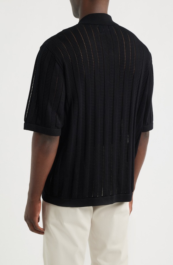 コリドー メンズ アウター パーカー・スウェット セーター コットン Corridor Pointelle Stripe Short Sleeve Organicotton Sweater Black ブラック|ReVida 店