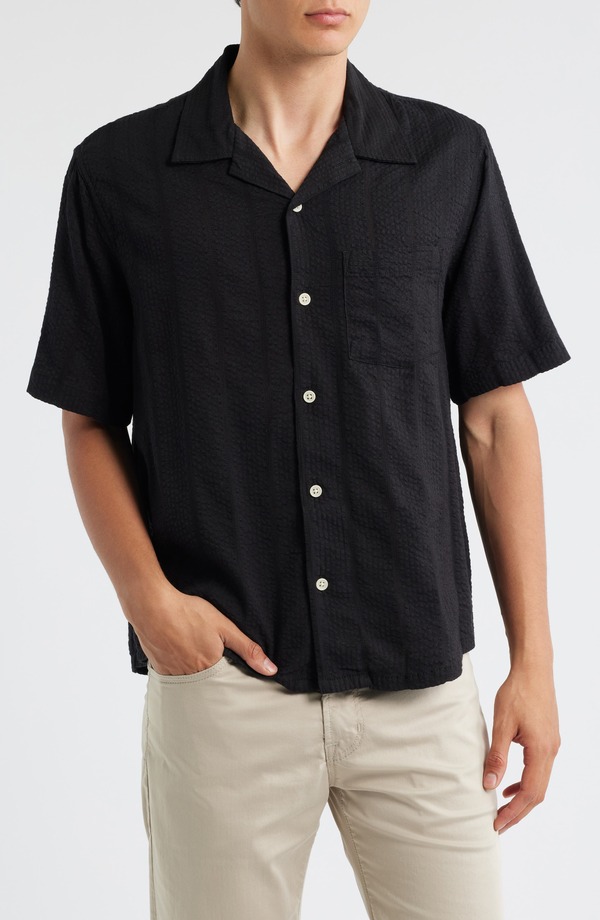 コリドー メンズ トップス シャツ Corridor Stripe Seersucker Camp Shirt Black ブラック