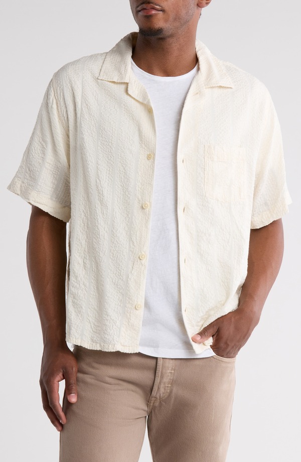 コリドー メンズ トップス シャツ Corridor Stripe Seersucker Camp Shirt White ホワイト