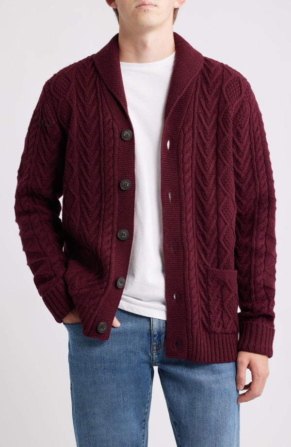 ショット ニューヨーク メンズ アウター パーカー・スウェット ウール カーディガン Schott NYC Wool Blend Fisherman Cardigan Burgundy バーガンディ