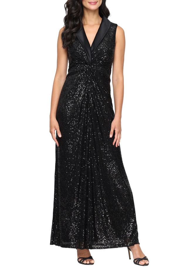 アレックスイブニングス レディース トップス ワンピースパンコール ノースリーブ Alex Eveningsleevelessequin Embellished Eveningown Black ブラック