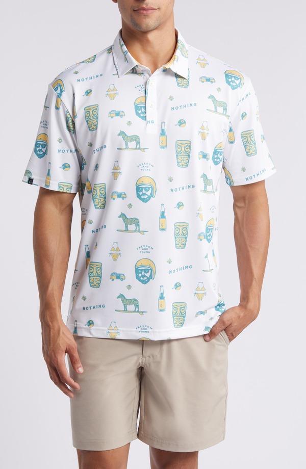 スワニーズ メンズ トップス ポロシャツ プリント Swannies Jerry Icon Print Performance Golf Polo White ホワイト|ReVida 店