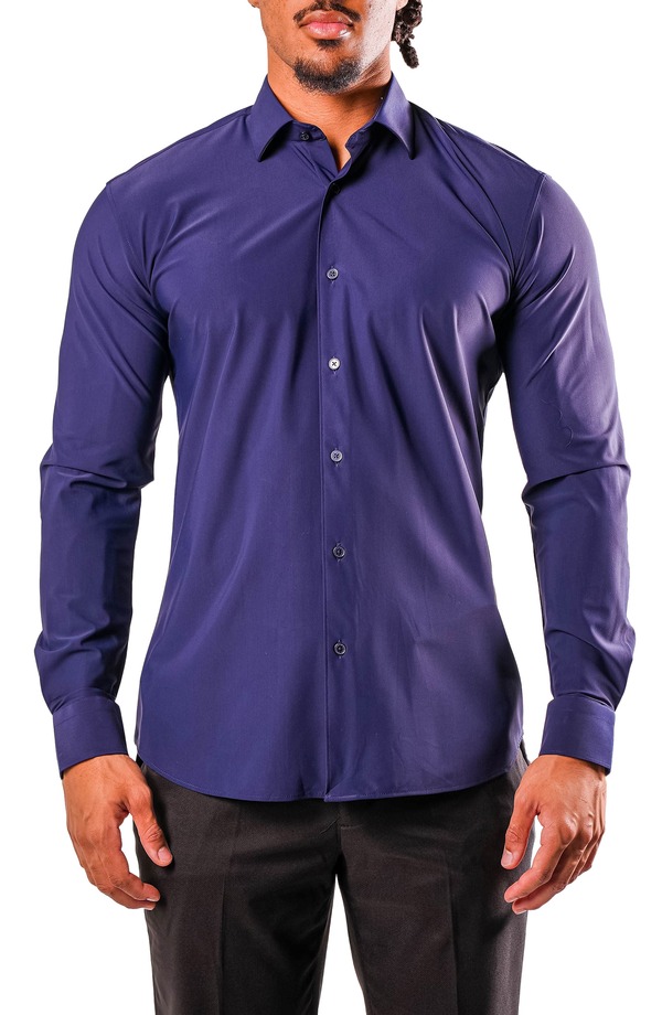マセオ メンズ トップス シャツ コットン Maceoo Fibonacci Stretcheuro navy Blue Cotton Blend Button-Up Shirt Blue ブルー｜ReVida 店