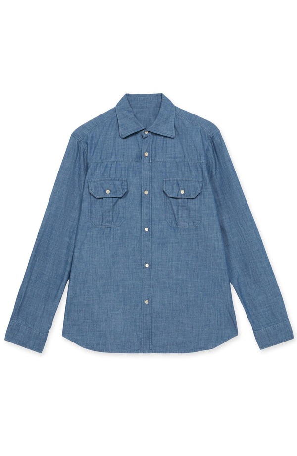フォルテラ メンズ トップス シャツ デニム Fortelamleto Denim Shirt with Patch Pockets Blue ブルー｜ReVida 店