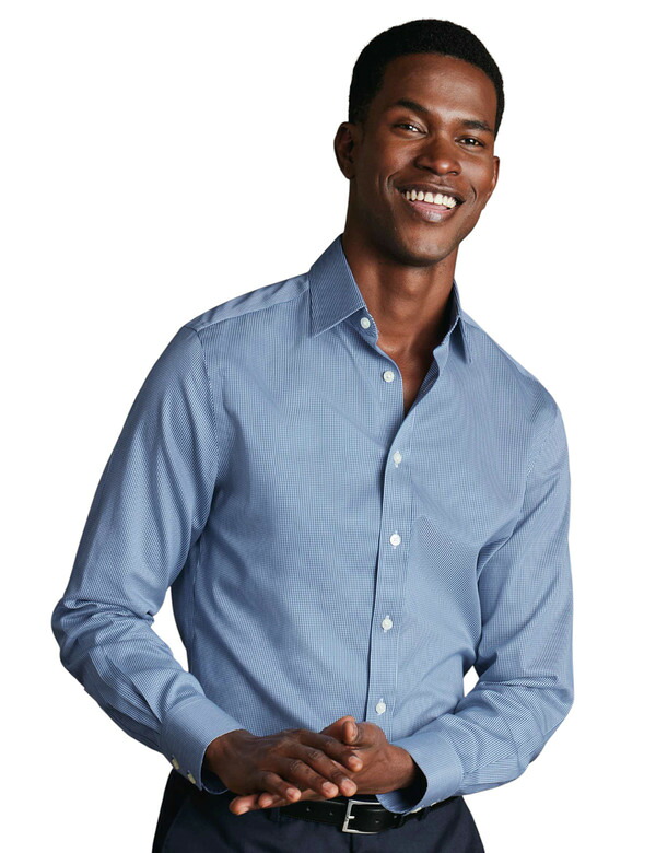 チャールズティリット メンズ トップス シャツ Charles Tyrwhitt Non-Iron Puppytooth Shirt Royal Blue ブルー｜ReVida 店 27,170円