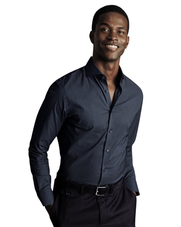チャールズティリット メンズ トップス シャツ プリント Charles Tyrwhitt Geo Print Non-Iron Stretch Twill Shirt Petrol Blue ブルー|ReVida 店