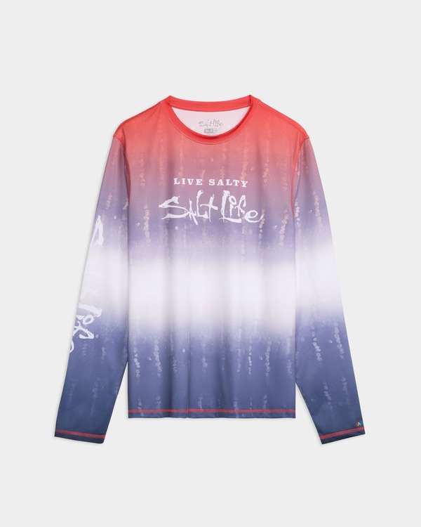ソルトライフ メンズ トップス Tシャツ Salt Life Red White and Waves Fade Perforated Tee Blue ブルー|ReVida 店