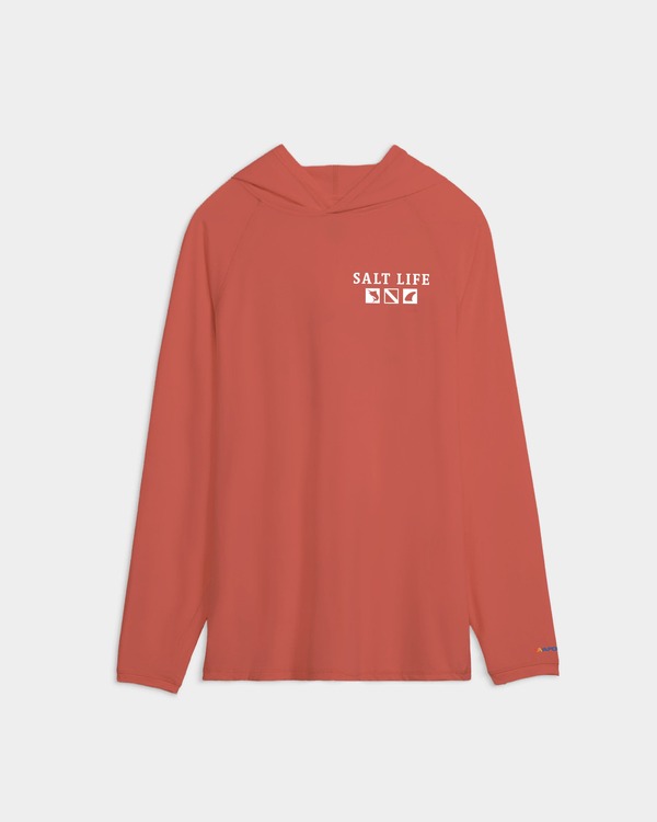 ソルトライフ メンズ アウター パーカー・スウェット Salt Life Angler Tactics Lightweight Performance Hoodie Burnt Coral Heather ヘザー|ReVida 店