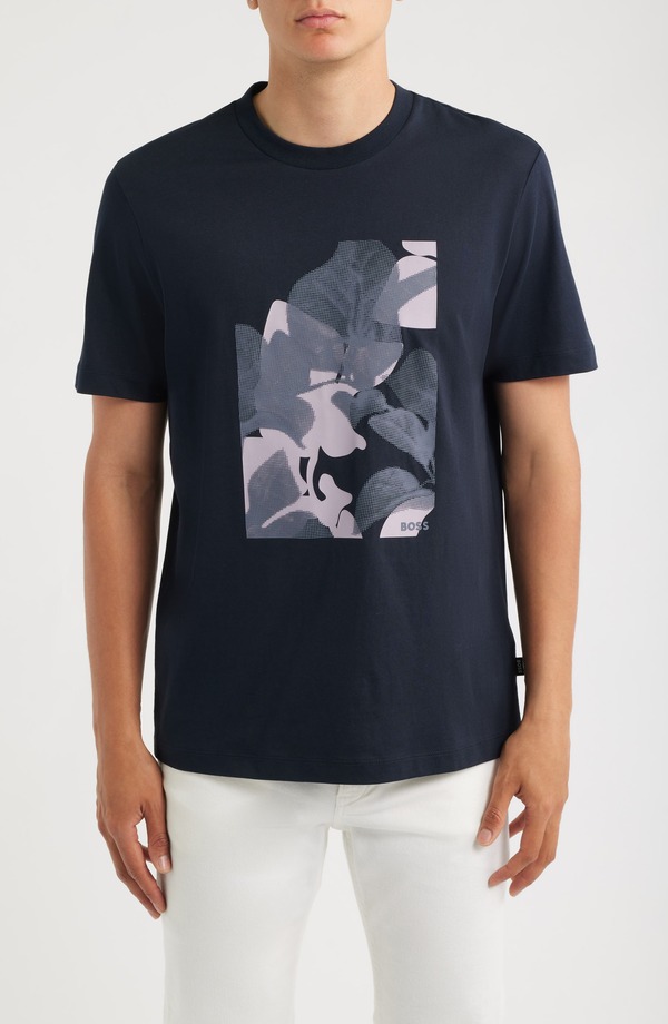 ボス メンズ トップス Tシャツ コットン グラフィック BOSS Thompson Graphicotton T-Shirt Dark Blue ブルー｜ReVida 店