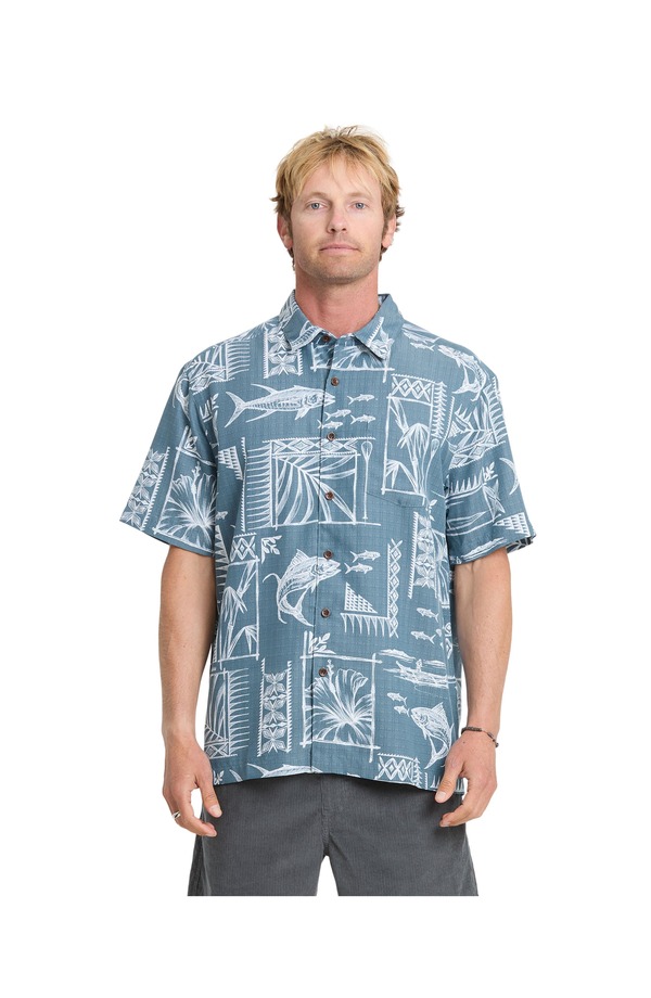 クイックシルバー ウォーター マン メンズ トップス シャツ Quik silver Waterman Paradise Bay Short Sleeve Shirt Real Teal ティール|ReVida 店