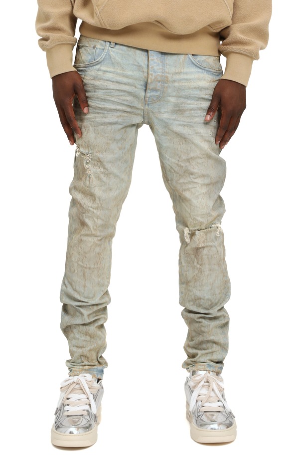 パープルブランド メンズ ボトムス デニムパンツ ジーンズ PURPLE BRAND Mud Ripped Skinny Jeans Tan タン|ReVida 店