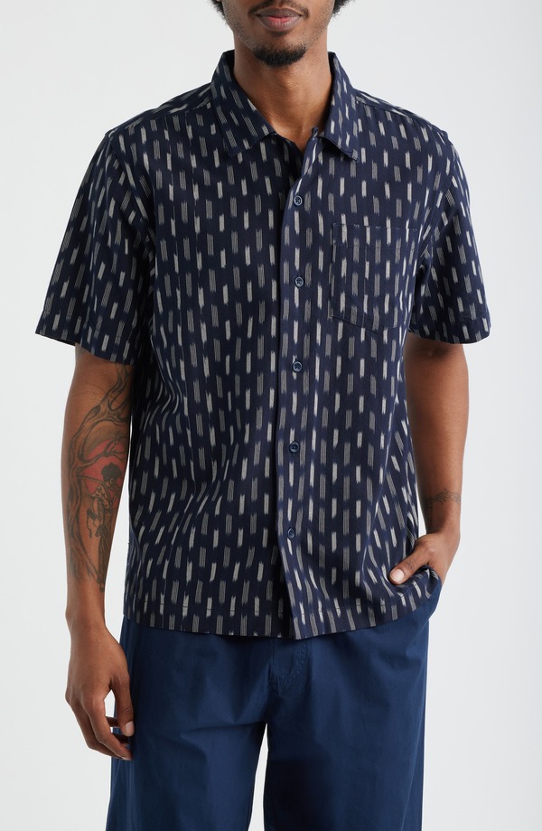 サービスワークス メンズ トップス シャツ Service Works Ikat Short Sleeve Button-Up Shirt Navy ネイビー｜ReVida 店