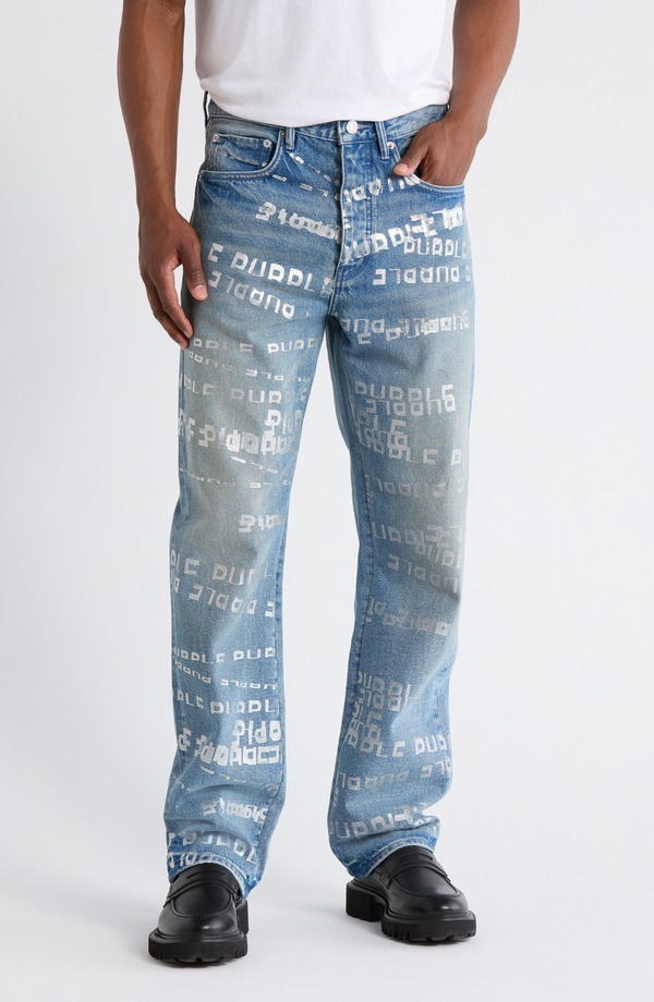 パープルブランド メンズ ボトムス デニムパンツ ロゴ ジーンズ PURPLE BRAND Foiled Logo Jeans Light Indigo インディゴ｜ReVida 店
