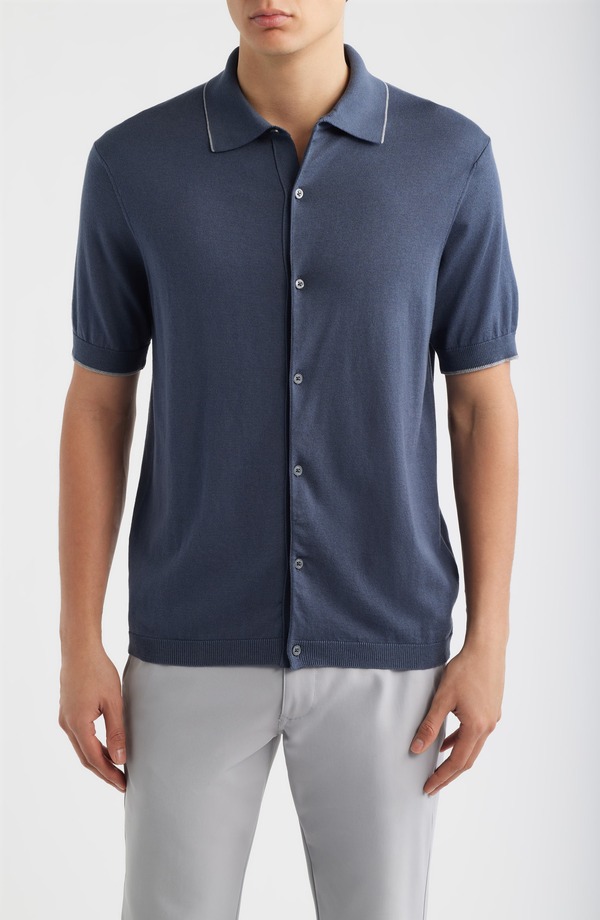 ジャックビクター メンズ トップス シャツ ニット Jack Victor Harrison Knit Button-Up Shirt Dark Blue ブルー｜ReVida 店