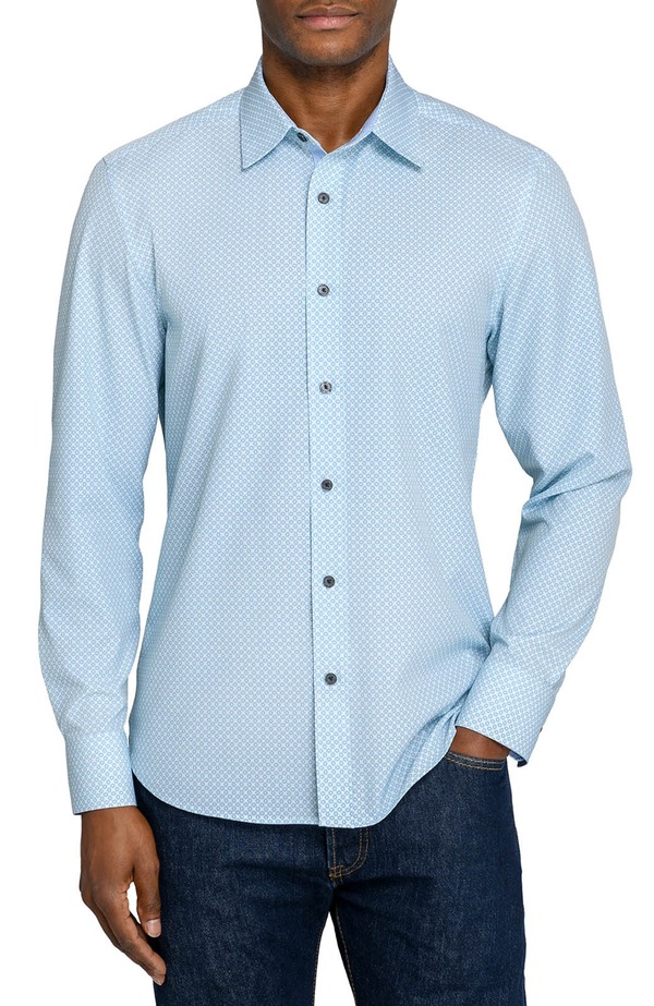 コンストラクト メンズ トップス シャツ スリムフィット CONSTRUCT Slim Fit Diamond Geo Woven Long Sleeve Basic Shirt White/Green ホワイト｜ReVida 店