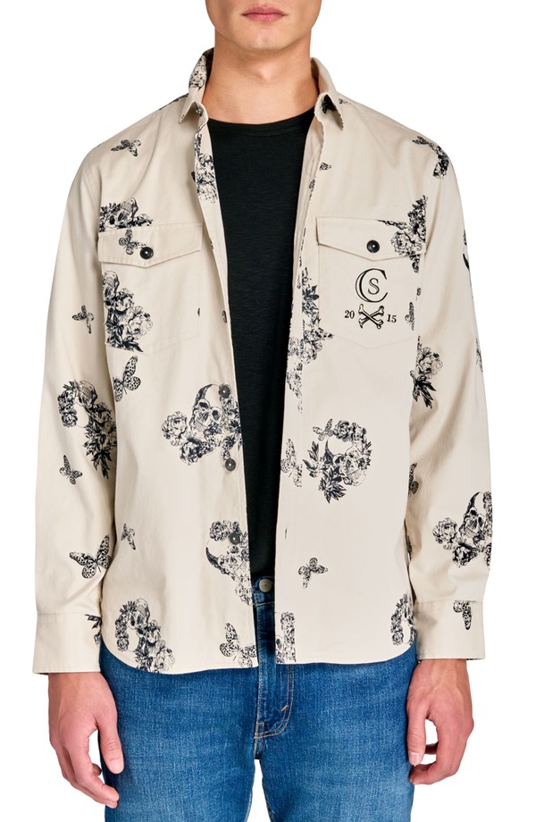 コンストラクト メンズ アウター ジャケット・ブルゾン スリムフィット シャツ CONSTRUCT Slim Fit Skull Shirt Jacket Ecru エクリュ|ReVida 店