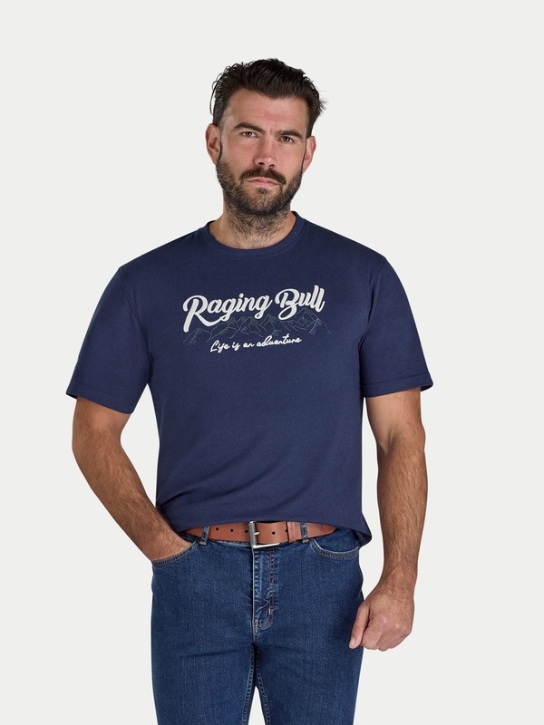 ライジングブル メンズ トップス Tシャツ 刺繍 Raging Bull Embroide red Mountains T-Shirt Navy Marl マール｜ReVida 店 12,760円
