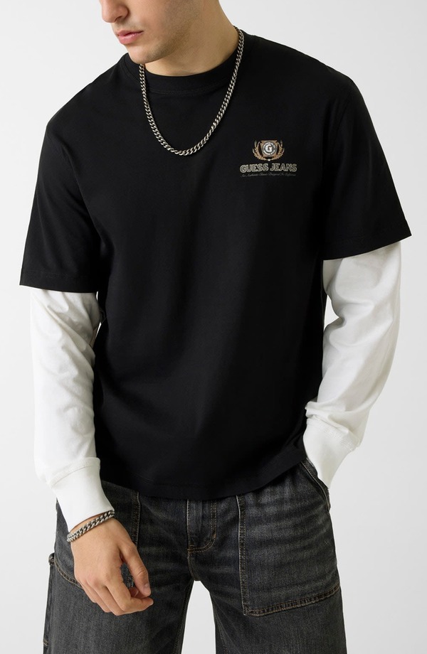 ゲス メンズ トップス Tシャツ グラフィック GUESS Laye red Look Graphic T-Shirt Jblack-Black ブラック｜ReVida 店