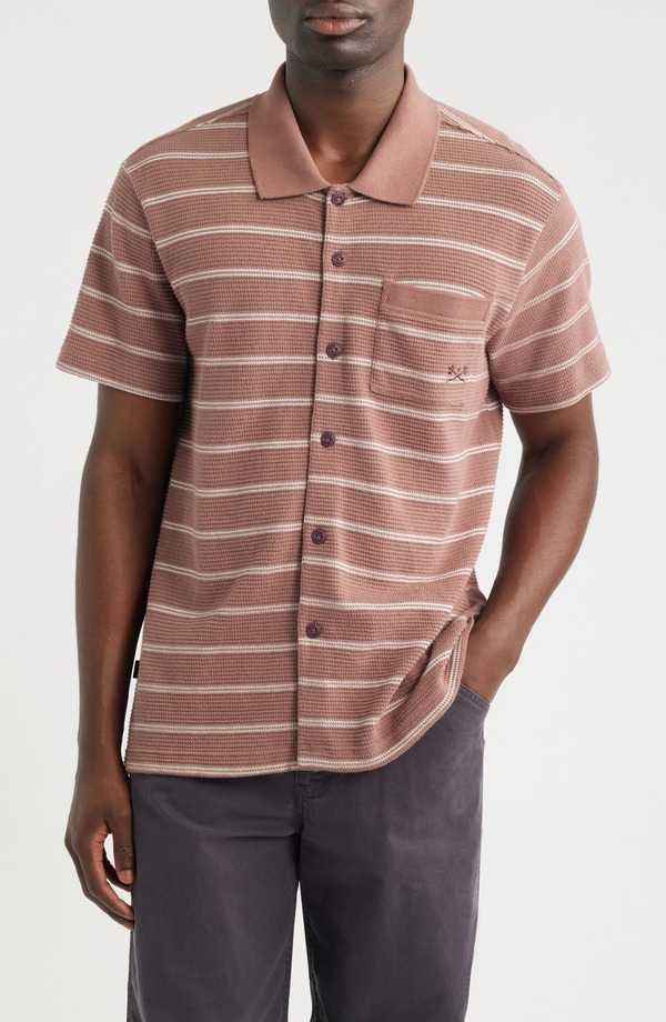 ダークシーズ メンズ トップス プルオーバー 綿織物 編み物 DARK SEAShayne Short Sleeve Cotton Knit Button-Up Shirtaupe トープ