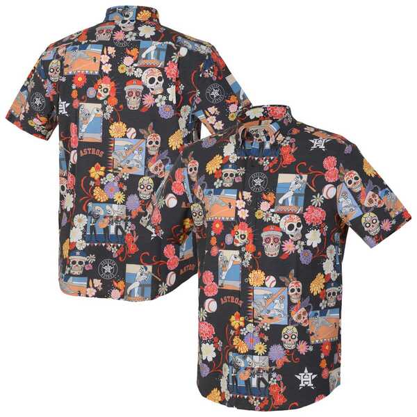 レインスプーナー メンズ トップス シャツ ダウン Men\'s Reyn Spooner Black Houston Astros Da De Los Muertos Tri-Blend Button-Down Shirt Black ブラック|ReVida 店