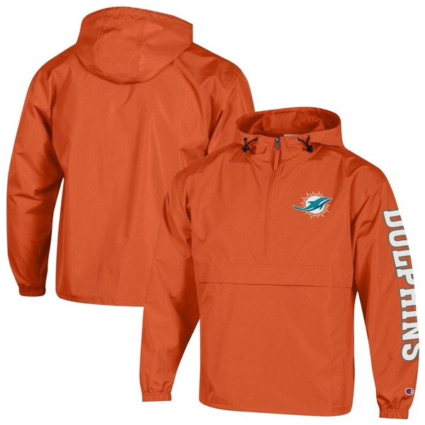 はやりっ子 メンズ アウター 上衣・上衣 Men\u0027s Champion Orange Miami Dolphins Packable Hooded Windbreaker Half-Zip Jacket Orange オレンジ色