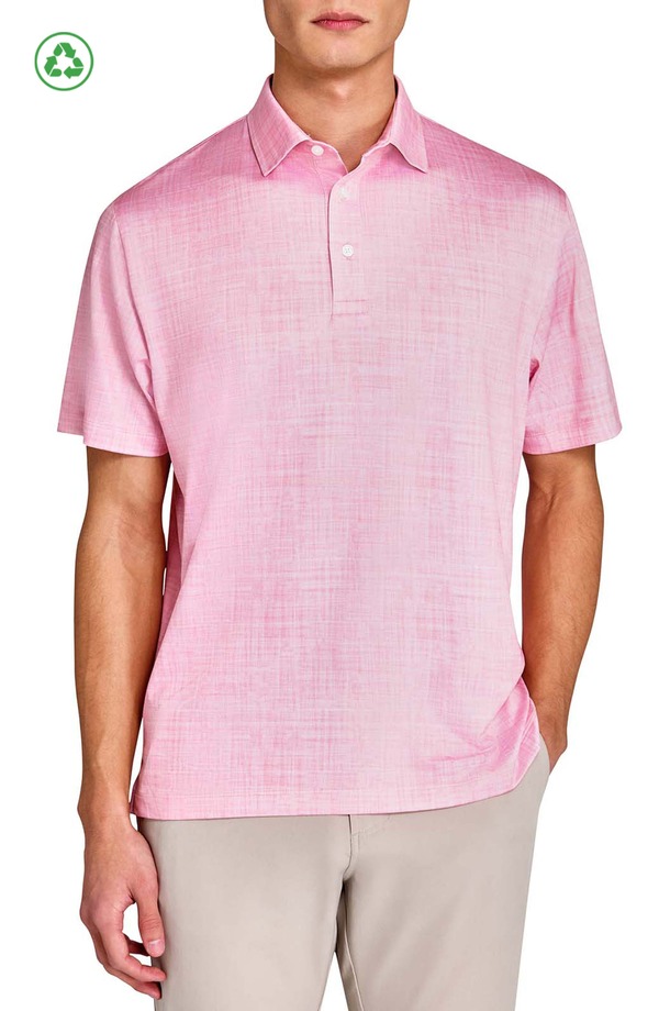 コンストラクト メンズ トップス ポロシャツ レギュラーフィット CONSTRUCT Regular Fit Chambray Recycled Performance Golf Polo Coral コーラル｜ReVida 店
