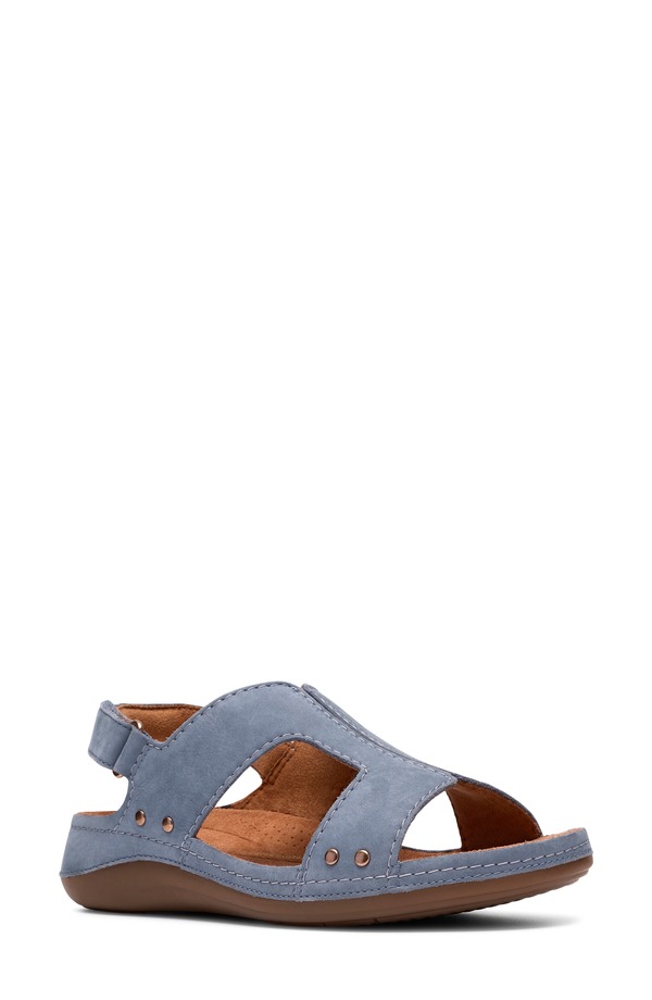 クラークス レディース シューズ ヒール サンダル Clarks Cecily Sun Slingback Sandal (Women) DENIM BLUE NUBUCK デニム｜ReVida 店