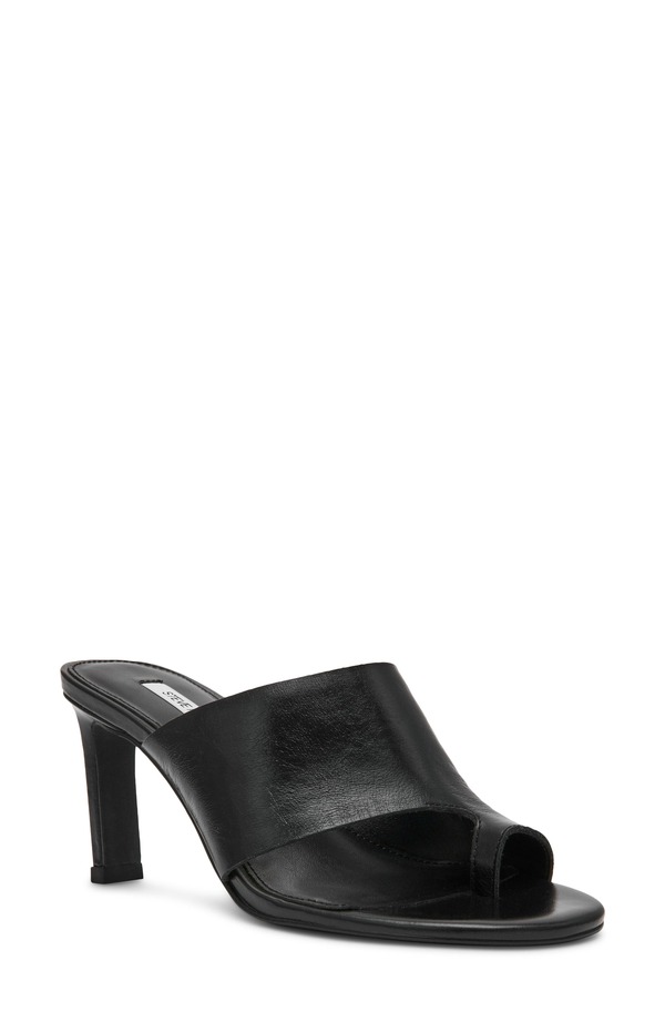 スティーブ マデン レディース シューズ ヒール サンダル Steve Madden Valentin Slide Sandal (Women) BLACK LEATHER ブラック｜ReVida 店
