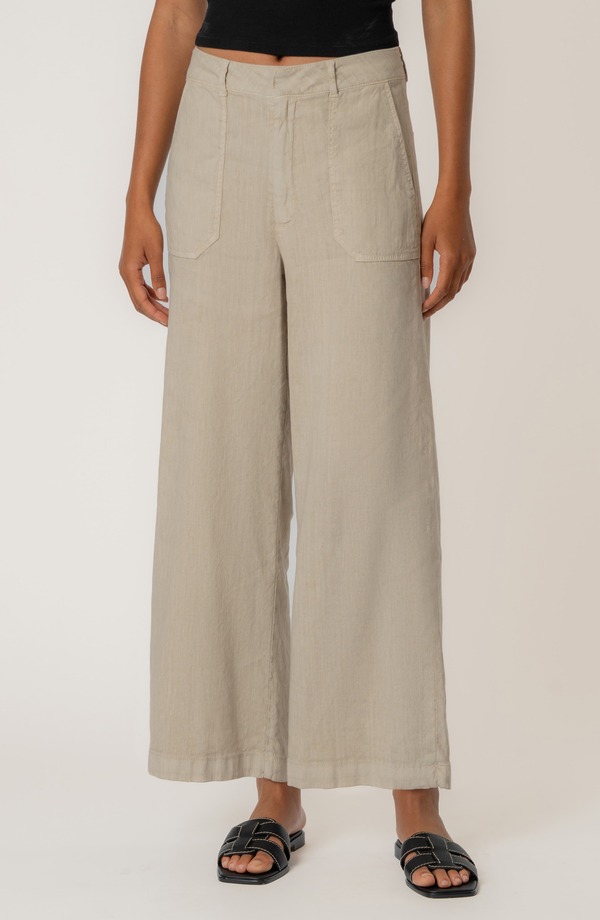 カットフロムザクロス レディース ボトムス カジュアルパンツ ワイドレッグ ハイウエスト プチ リネン KUT from the Kloth Topaz High Waist Crop Wide Leg Linen Blend Pants (Petite Regular) SAND JM サンド|ReVida 店